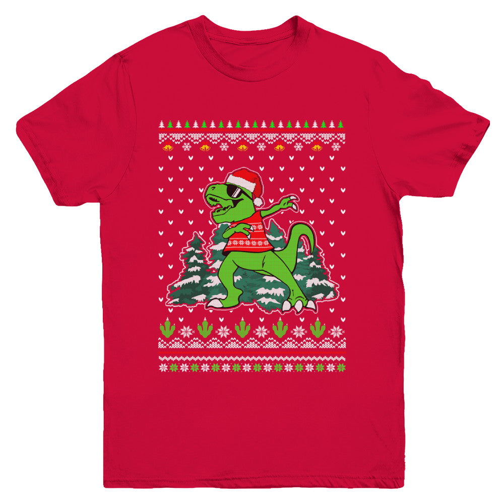 Funny Dab Dabbing Dinosaur Ugly Christmas Sweater Xmas Youth Youth Shirt | Teecentury.com