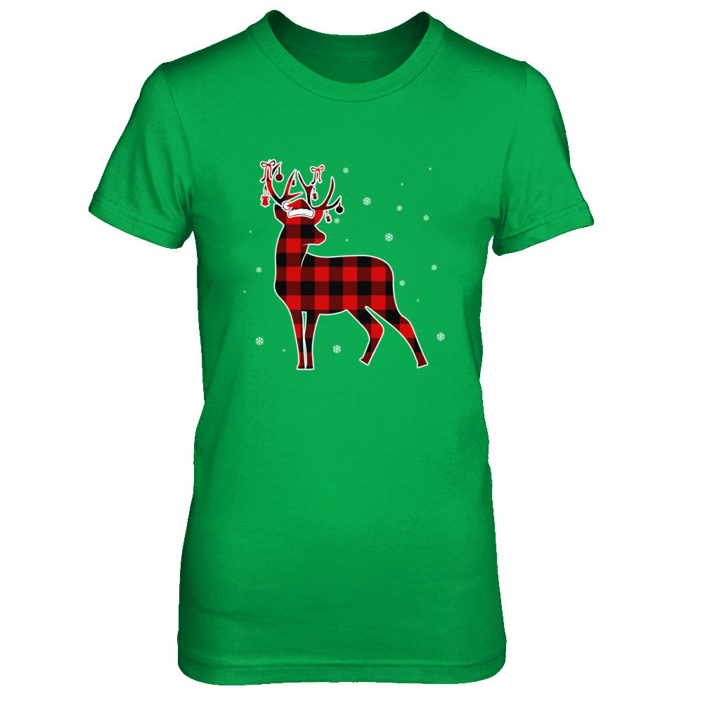 Red Plaid Deer Santa Hat Christmas Buffalo Plaid T-Shirt & Sweatshirt | Teecentury.com