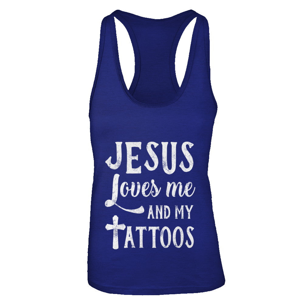 Jesus Just Love Me And My Tattoos Funny Christian T-Shirt & Tank Top | Teecentury.com