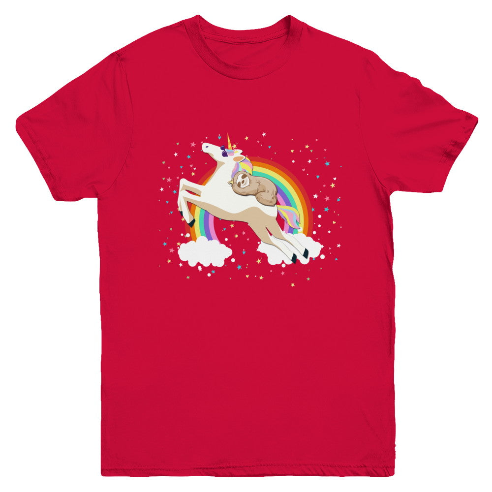Funny Sloth Riding Unicorn Lover Youth Youth Shirt | Teecentury.com