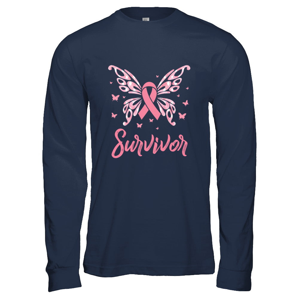Pink Ribbon Butterfly Breast Cancer Survivor T-Shirt & Hoodie | Teecentury.com