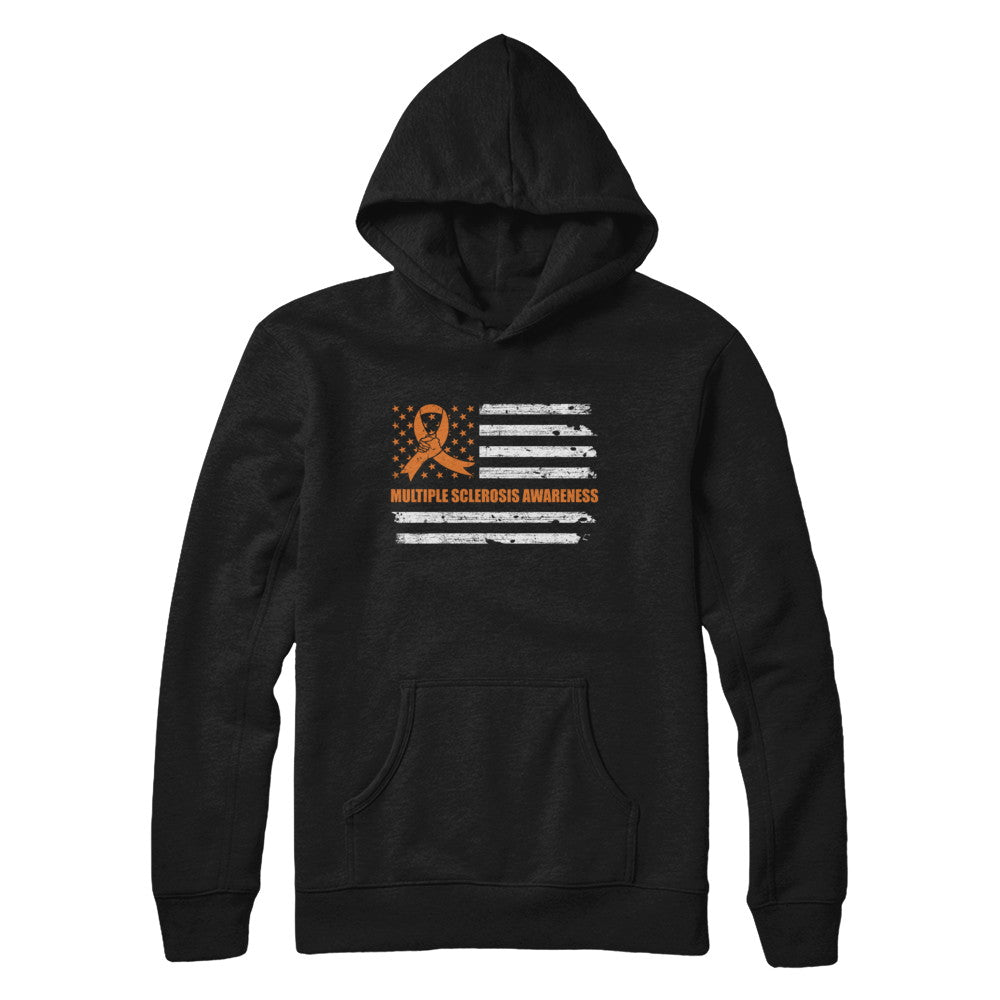 Orange Ribbon Multiple Sclerosis Awareness US Flag T-Shirt & Hoodie | Teecentury.com
