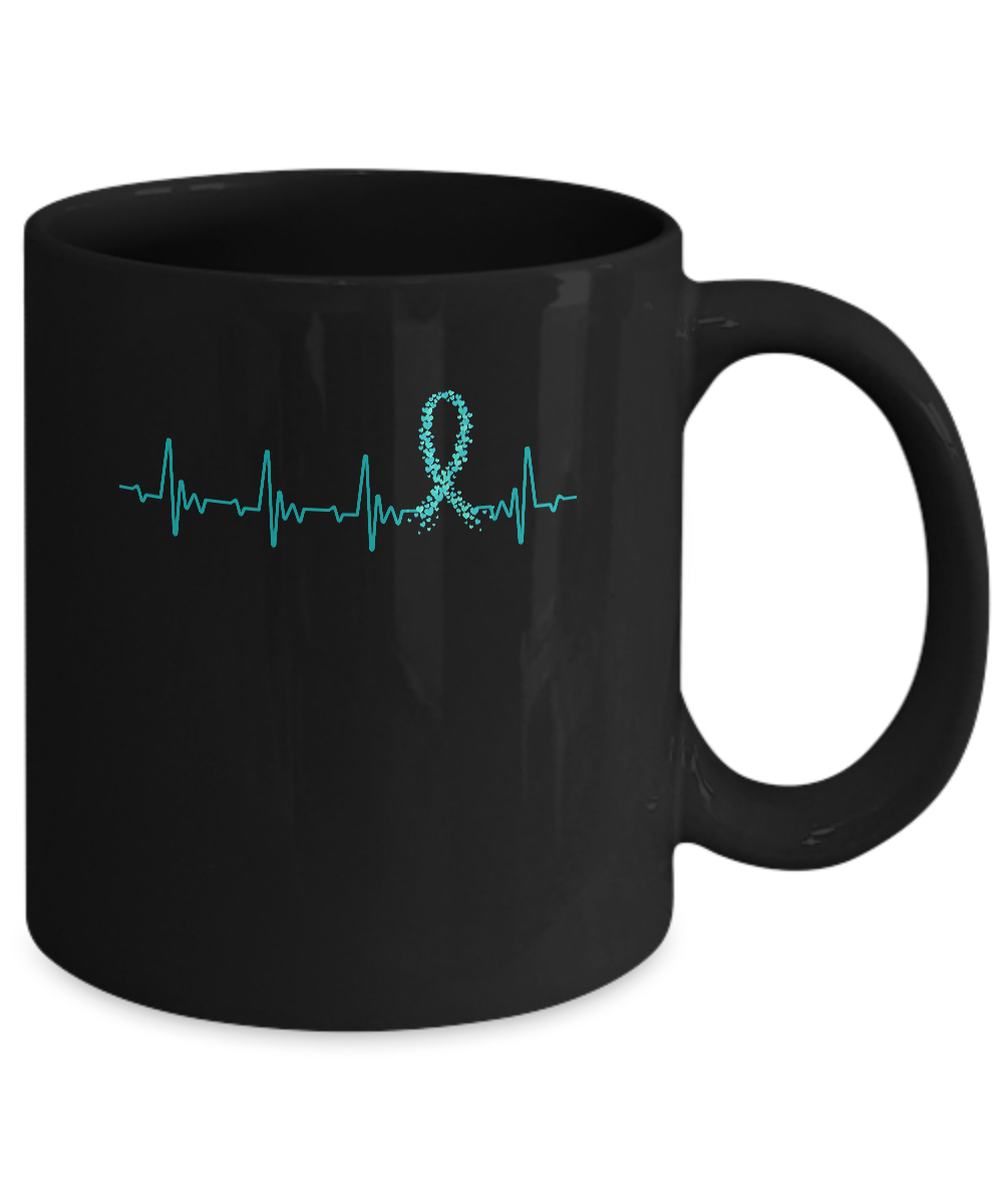 Ovarian Cancer Awareness Teal Ribbon Heartbeat Mug Coffee Mug | Teecentury.com