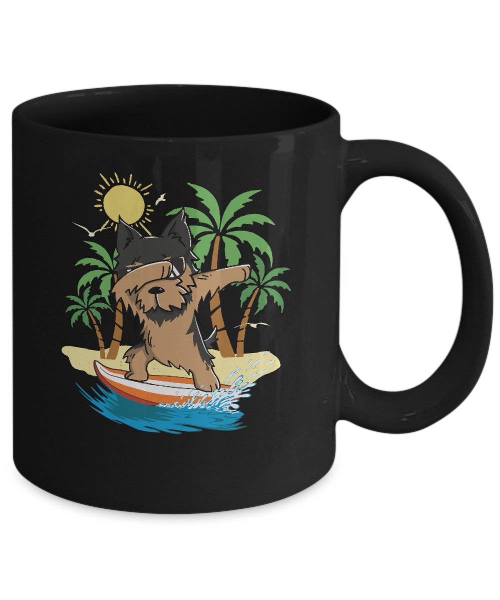 Summer Vacation Dabbing Yorkie Surfing Surfboard Gift Mug Coffee Mug | Teecentury.com