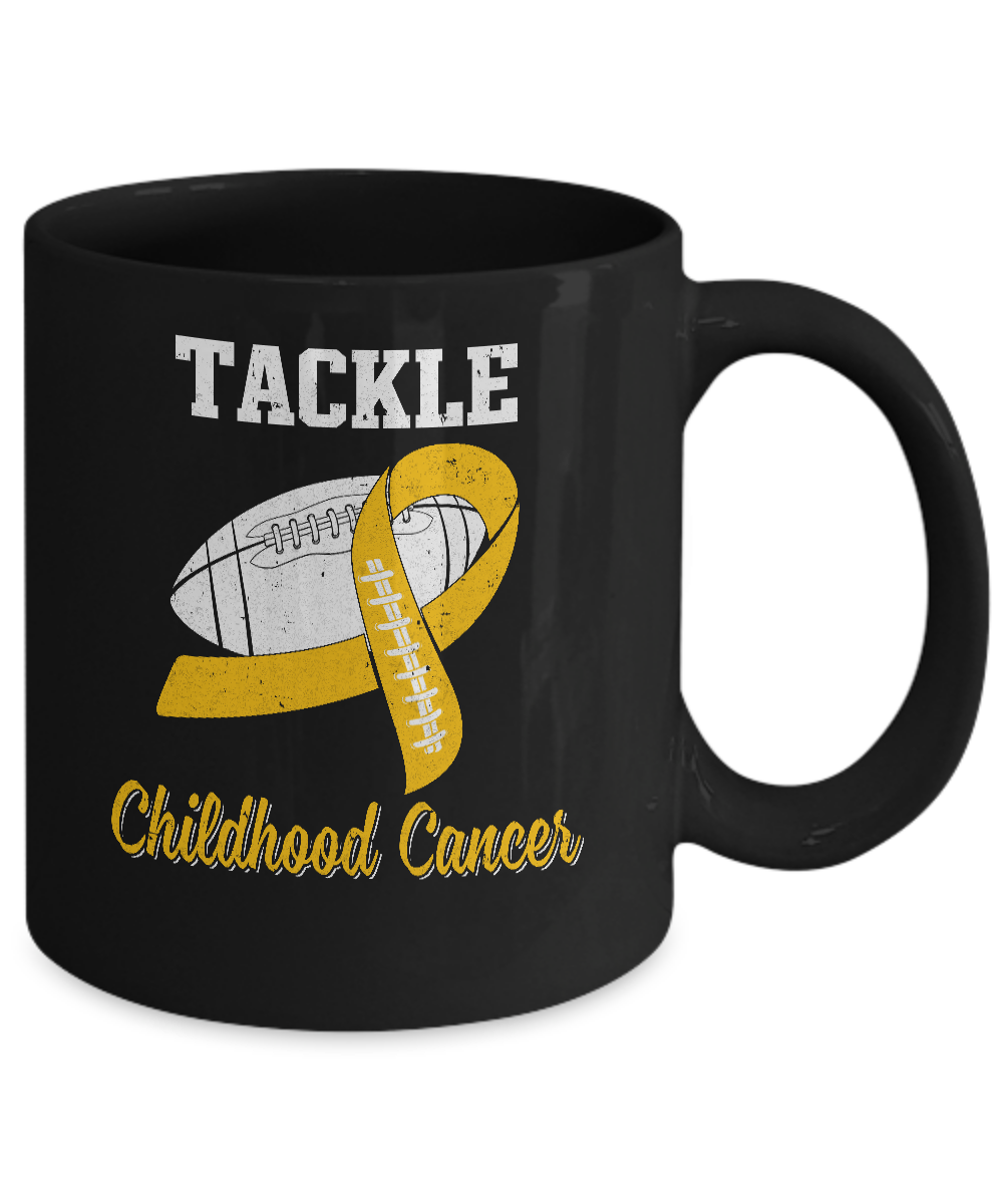 Football Survivor Tackle Yellow Childhood Cancer Awareness Mug Coffee Mug | Teecentury.com