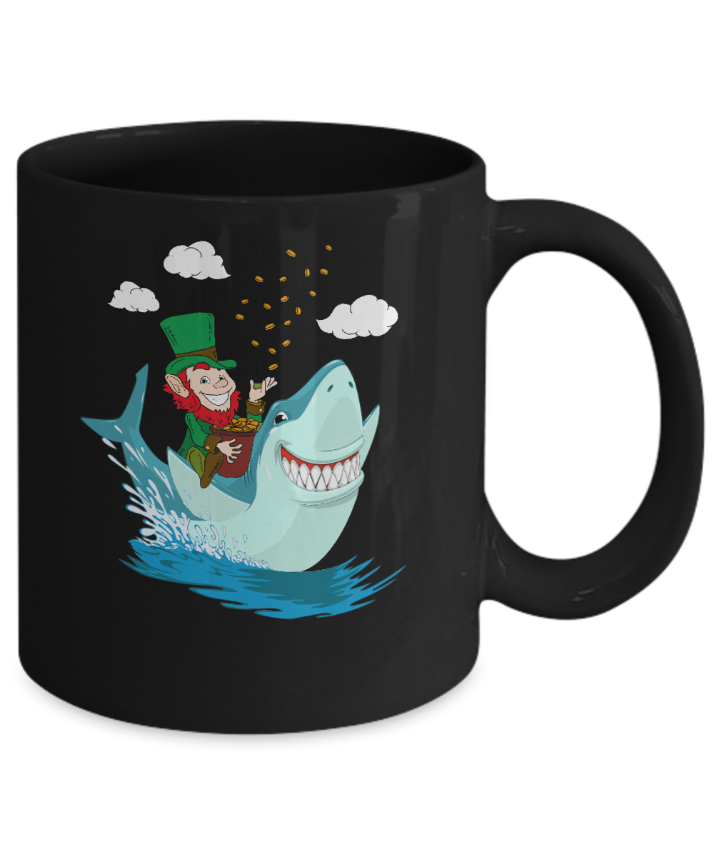 St Patricks Day Leprechaun Riding Shark Mug Coffee Mug | Teecentury.com