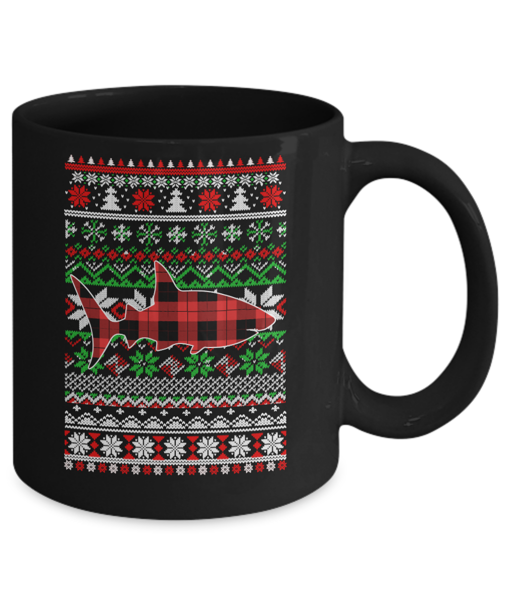 Shark Red Plaid Ugly Christmas Sweater Funny Gifts Mug Coffee Mug | Teecentury.com