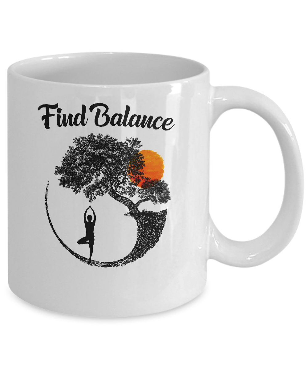 Find Balance Yin Yang Tree Yoga Lover Gift Mug 11oz 