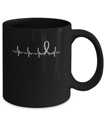 Lung Cancer Awareness White Ribbon Heartbeat Mug Coffee Mug | Teecentury.com