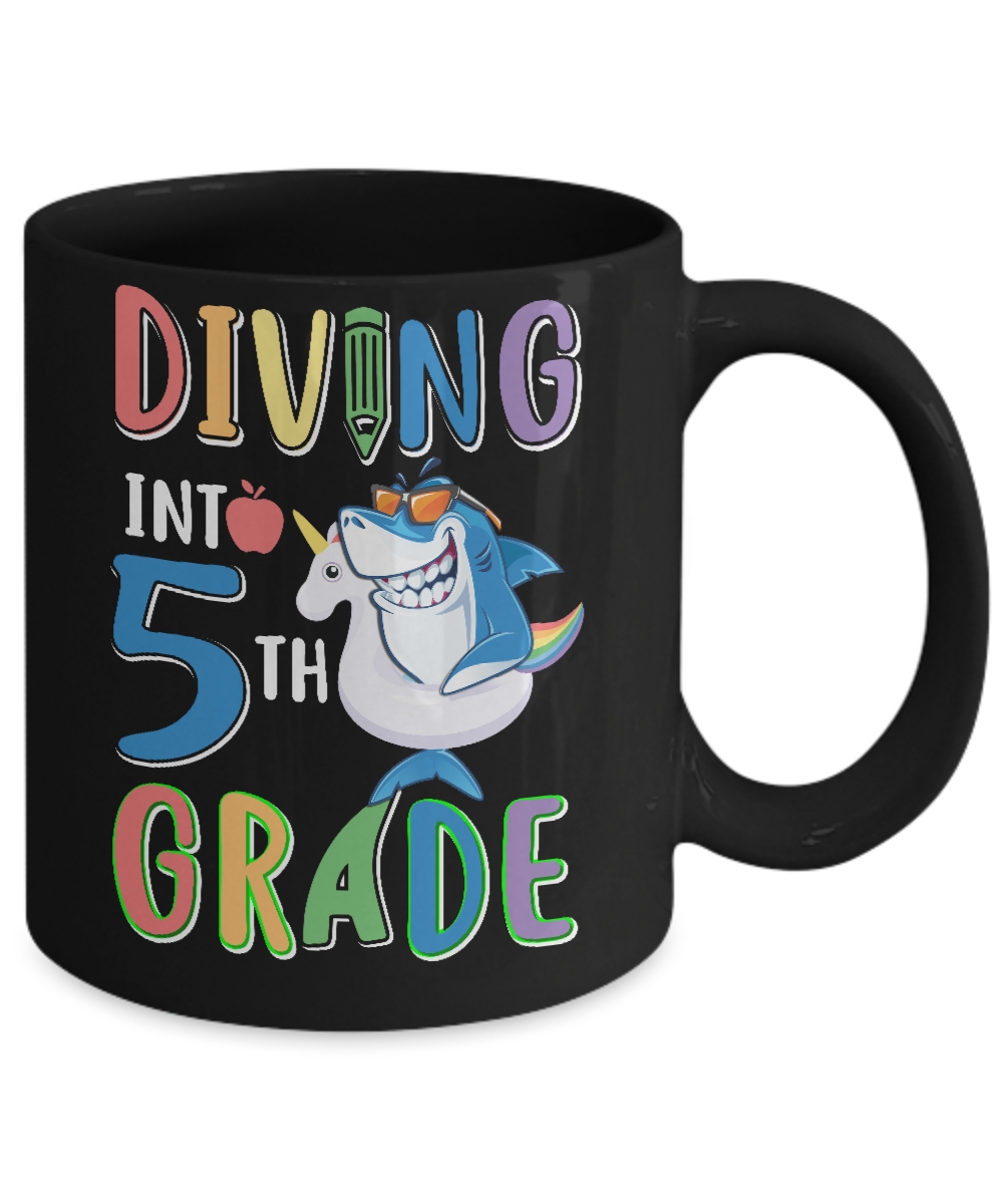 Diving Into 5th Grade Back To School Shark Mug Coffee Mug | Teecentury.com