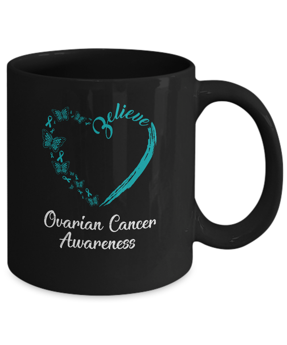 Butterfly Believe Ovarian Cancer Awareness Ribbon Gifts Mug Coffee Mug | Teecentury.com
