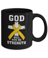 God Will Give Me Strength Gold Yellow Cancer Ribbon Gift Mug Coffee Mug | Teecentury.com