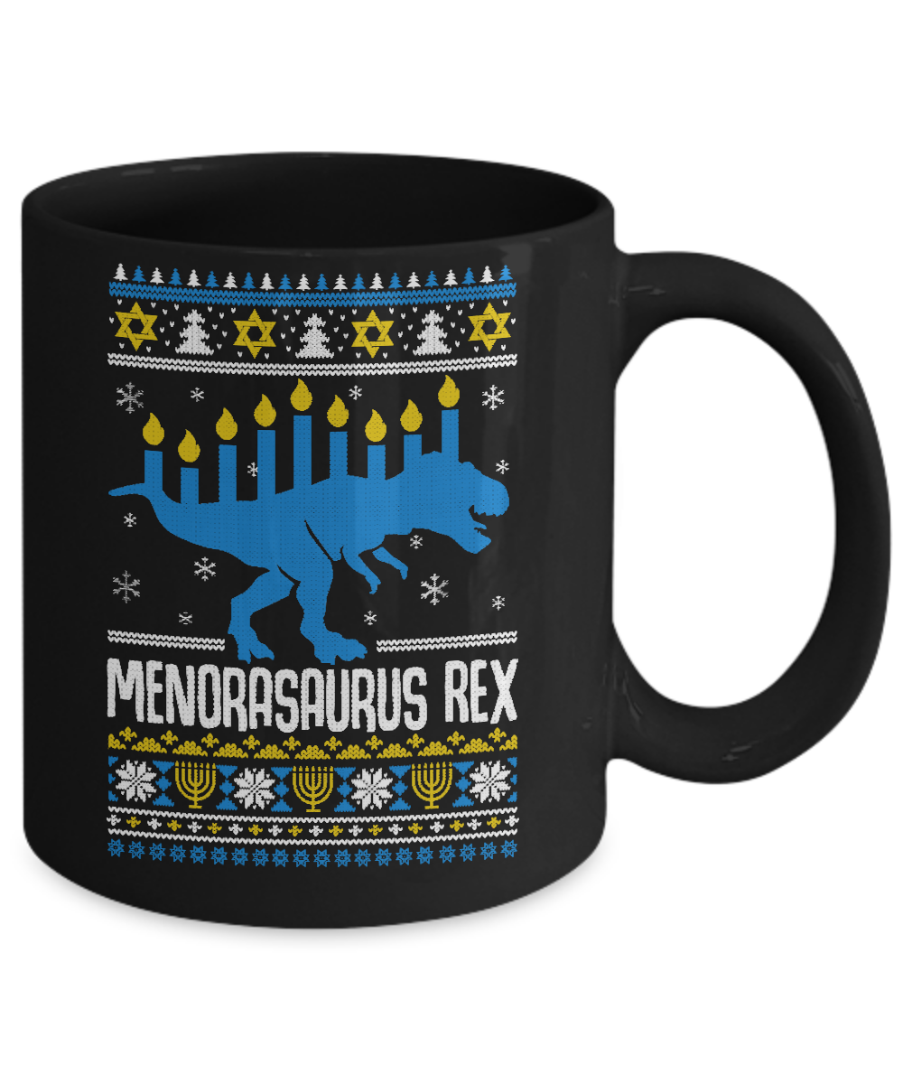 Funny Ugly Hanukkah Dinosaur T-Rex Menorasaurus Sweater Mug Coffee Mug | Teecentury.com