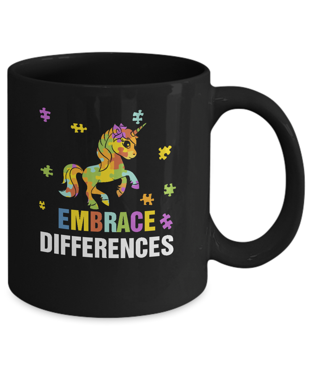 Autism Awareness Puzzle Piece Unicorn Embrace Differences Mug Coffee Mug | Teecentury.com