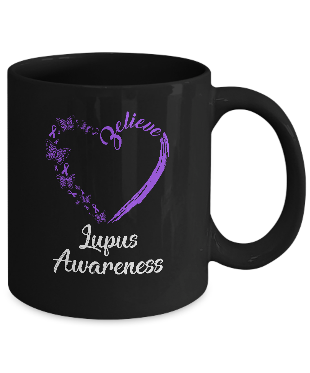 Butterfly Believe Lupus Awareness Ribbon Gifts Mug Coffee Mug | Teecentury.com