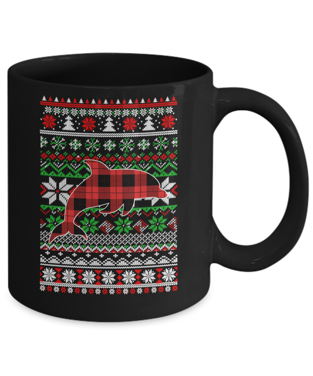 Dolphin Red Plaid Ugly Christmas Sweater Funny Gifts Mug Coffee Mug | Teecentury.com