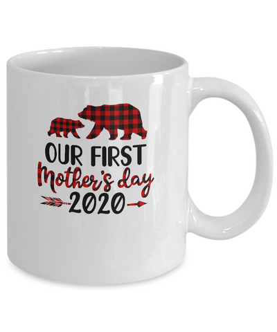 Our First Mothers Day Mommy Baby 2020 Red Plaid Bear Mug Coffee Mug | Teecentury.com