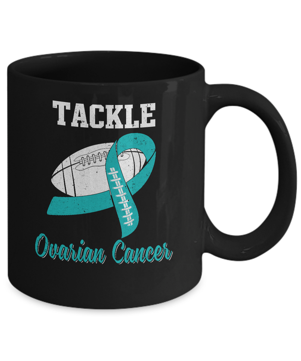 Football Survivor Tackle Teal Ovarian Cancer Awareness Mug Coffee Mug | Teecentury.com