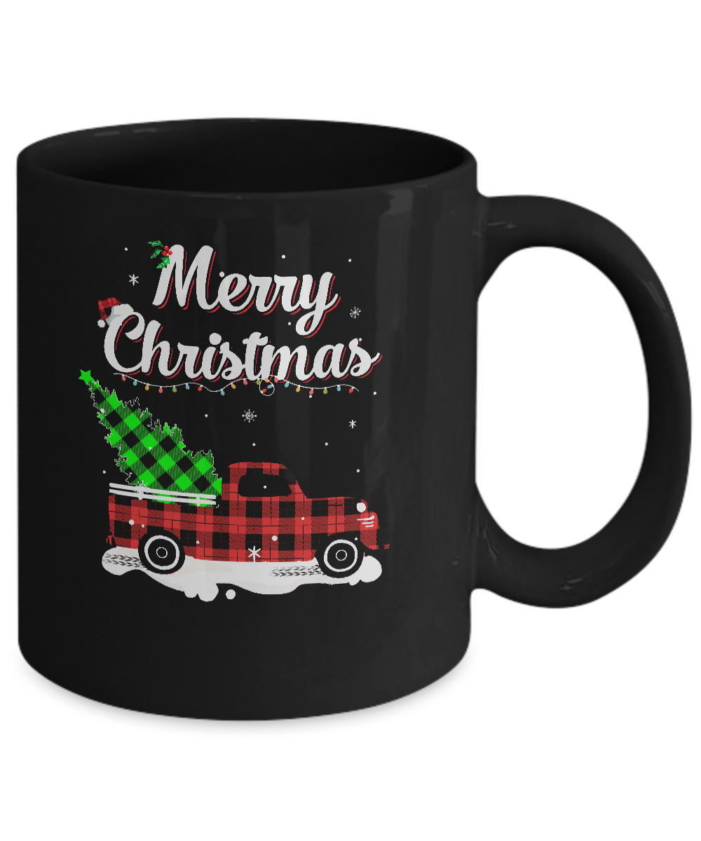 Red Truck Christmas Buffalo Plaid Merry Christmas Mug Coffee Mug | Teecentury.com