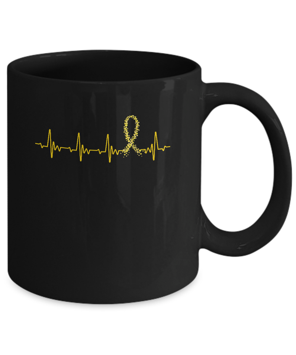 Childhood Cancer Awareness Gold Ribbon Heartbeat Mug Coffee Mug | Teecentury.com