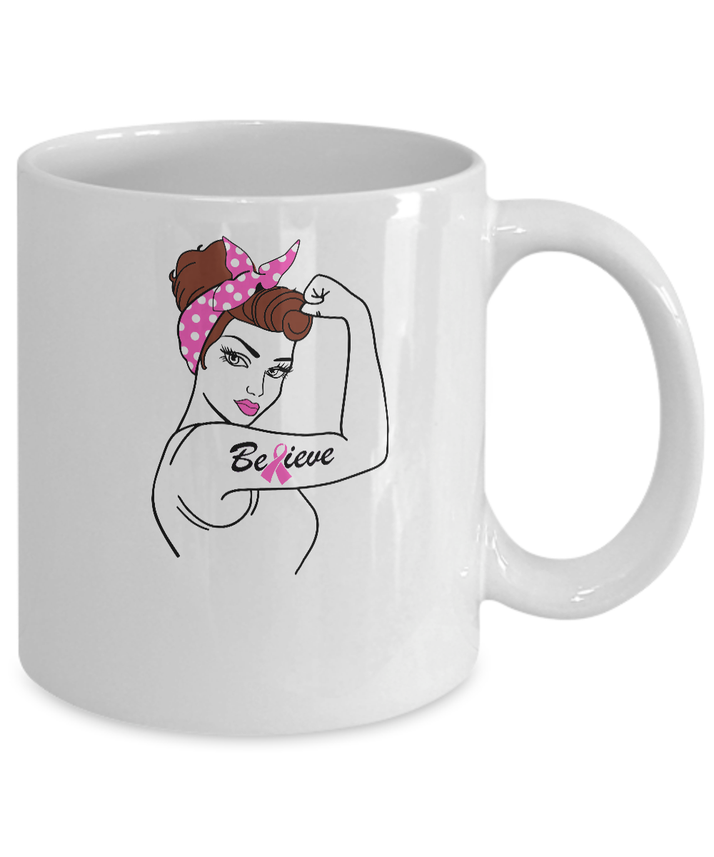 Support Breast Cancer Awareness Warrior Believe Mug Coffee Mug | Teecentury.com