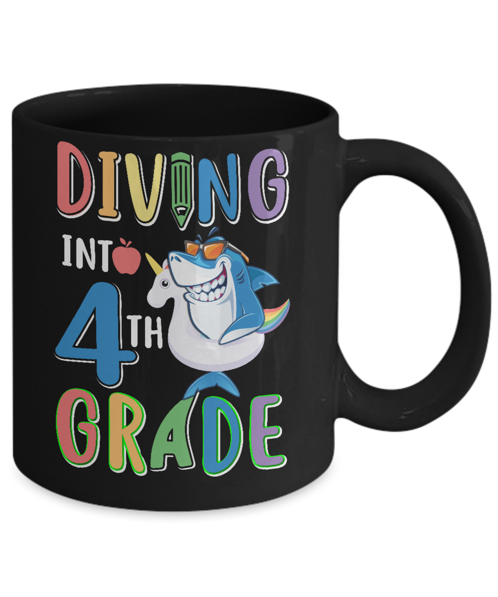 Diving Into 4th Grade Back To School Shark Mug Coffee Mug | Teecentury.com