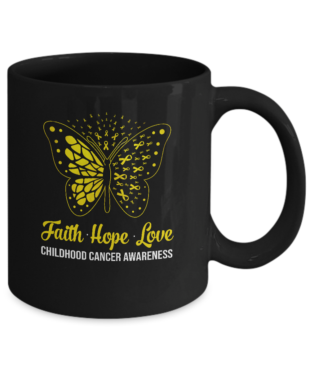 Faith Hope Love Gold Butterfly Childhood Cancer Awareness Mug Coffee Mug | Teecentury.com