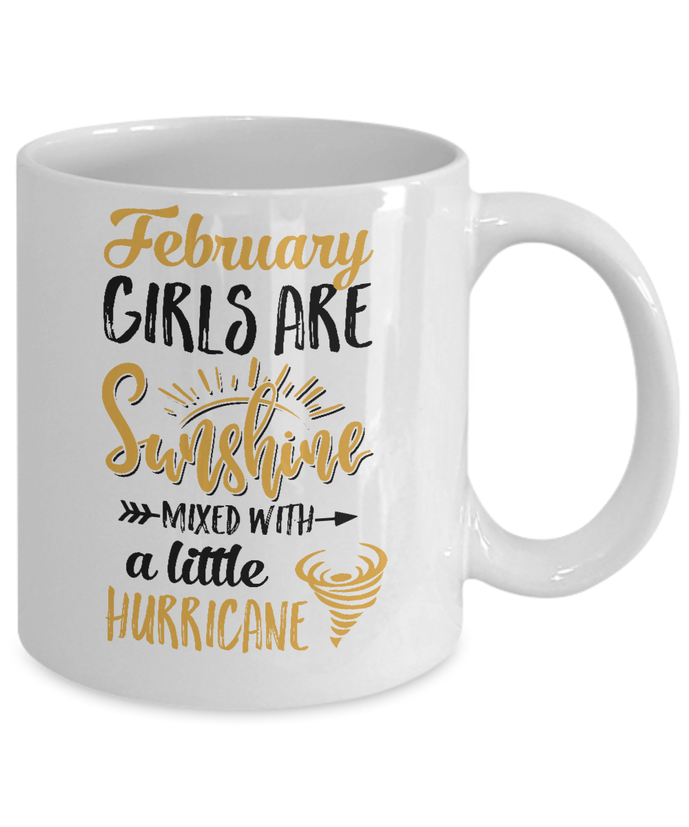 February Girls Sunshine Mixed With A Little Hurricane Birthday Mug Coffee Mug | Teecentury.com