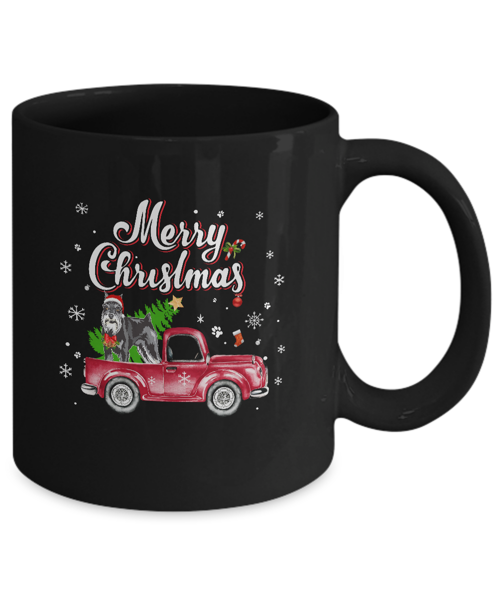 Schnauzer Rides Red Truck Christmas Pajama Mug Coffee Mug | Teecentury.com