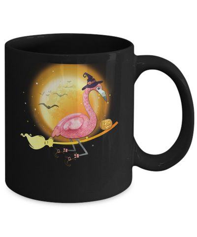 Funny Halloween Flamingo Witch Broom Scary Mug Coffee Mug | Teecentury.com
