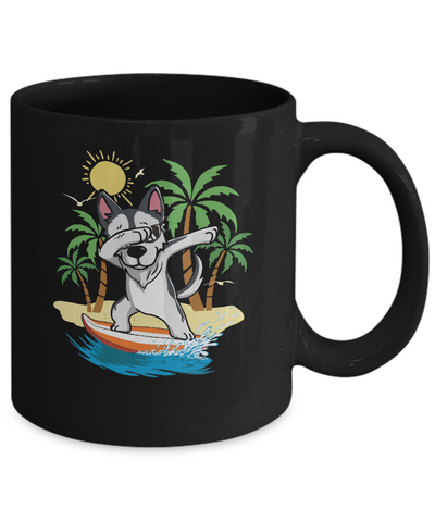 Summer Vacation Dabbing Husky Surfing Surfboard Gift Mug Coffee Mug | Teecentury.com