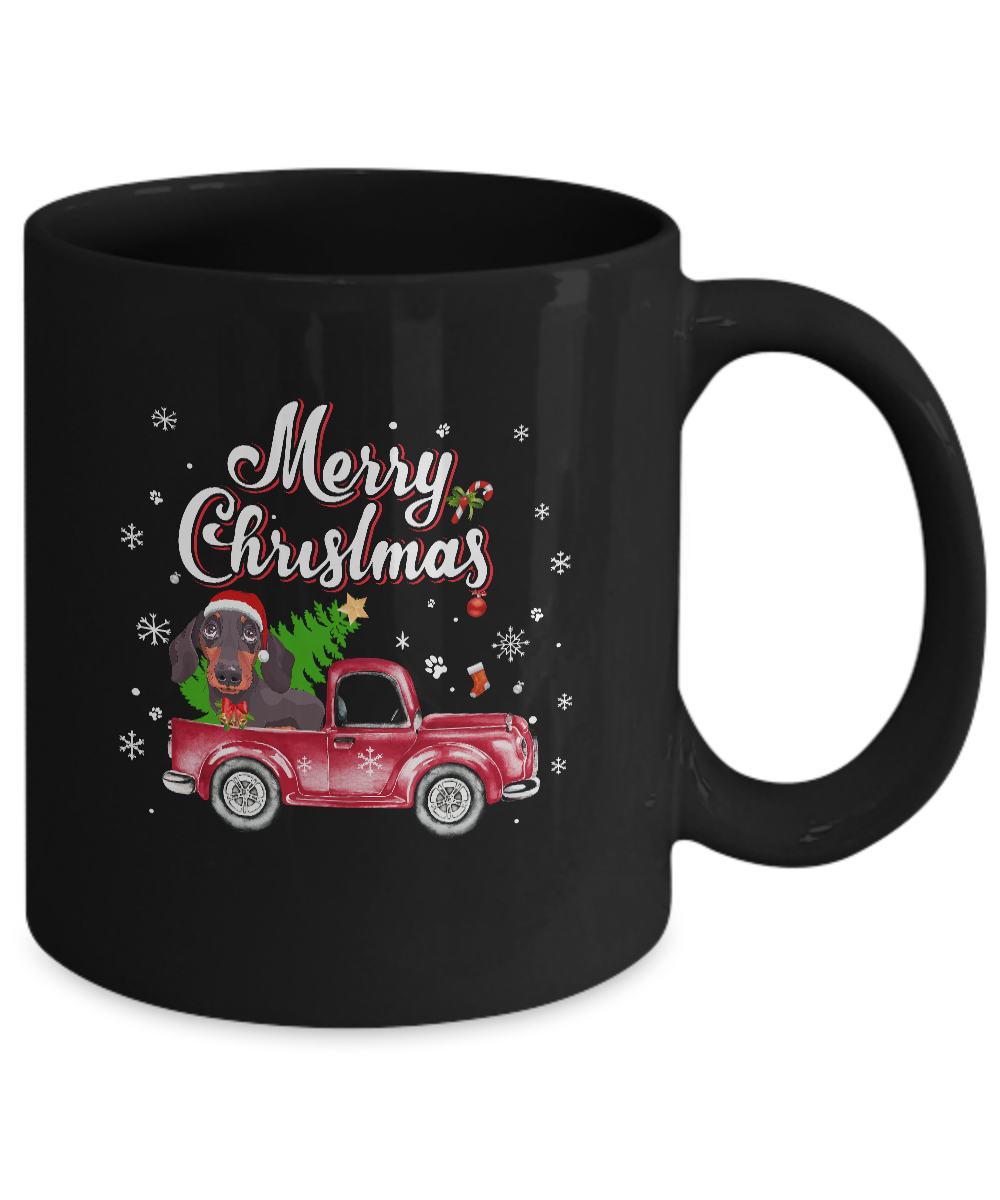 Dachshund Rides Red Truck Christmas Pajama Mug Coffee Mug | Teecentury.com