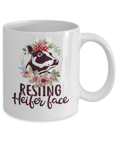 Funny Farmer Women Girl Cow Resting Heifer Face Mug Coffee Mug | Teecentury.com