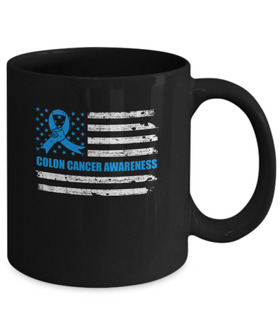 Blue Ribbon Colon Cancer Awareness US Flag Mug Coffee Mug | Teecentury.com