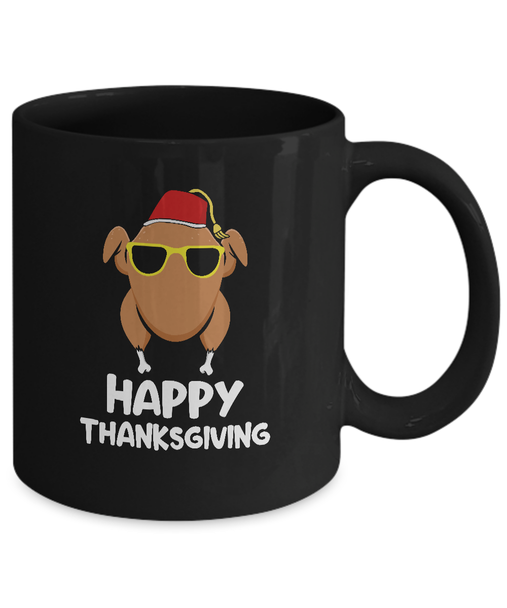 Turkey Head Happy Thanksgiving Glasses Red Hat Funny Mug 11oz