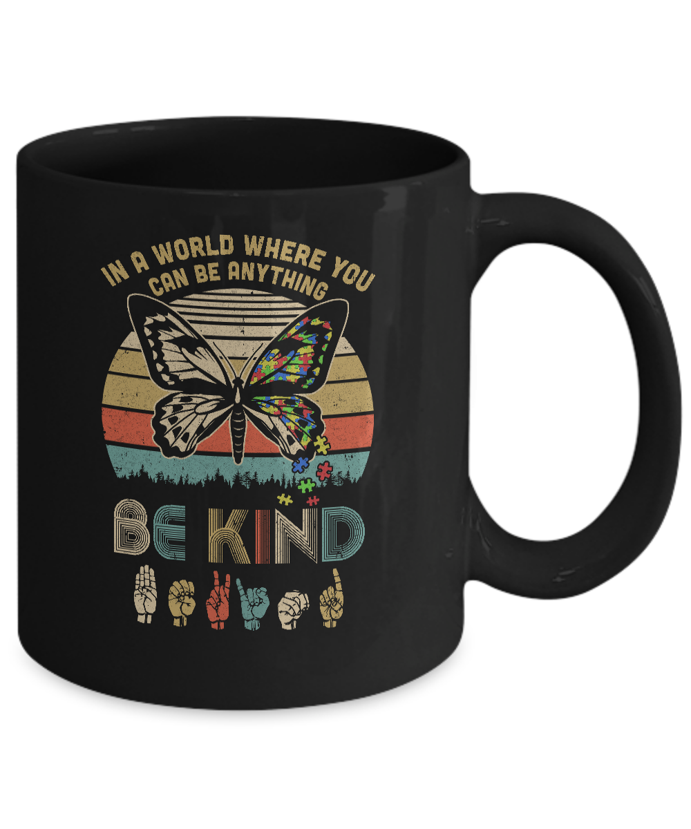 In A World Where You Can Be Anything Be Kind Butterfly Retro Mug Coffee Mug | Teecentury.com