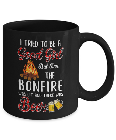 I Tried To Be A Good Girl But The Bonfire And Beer Mug Coffee Mug | Teecentury.com