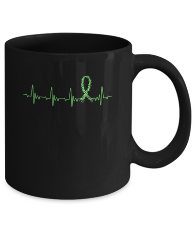 Kidney Disease Liver Cancer Awareness Green Ribbon Heartbeat Mug Coffee Mug | Teecentury.com