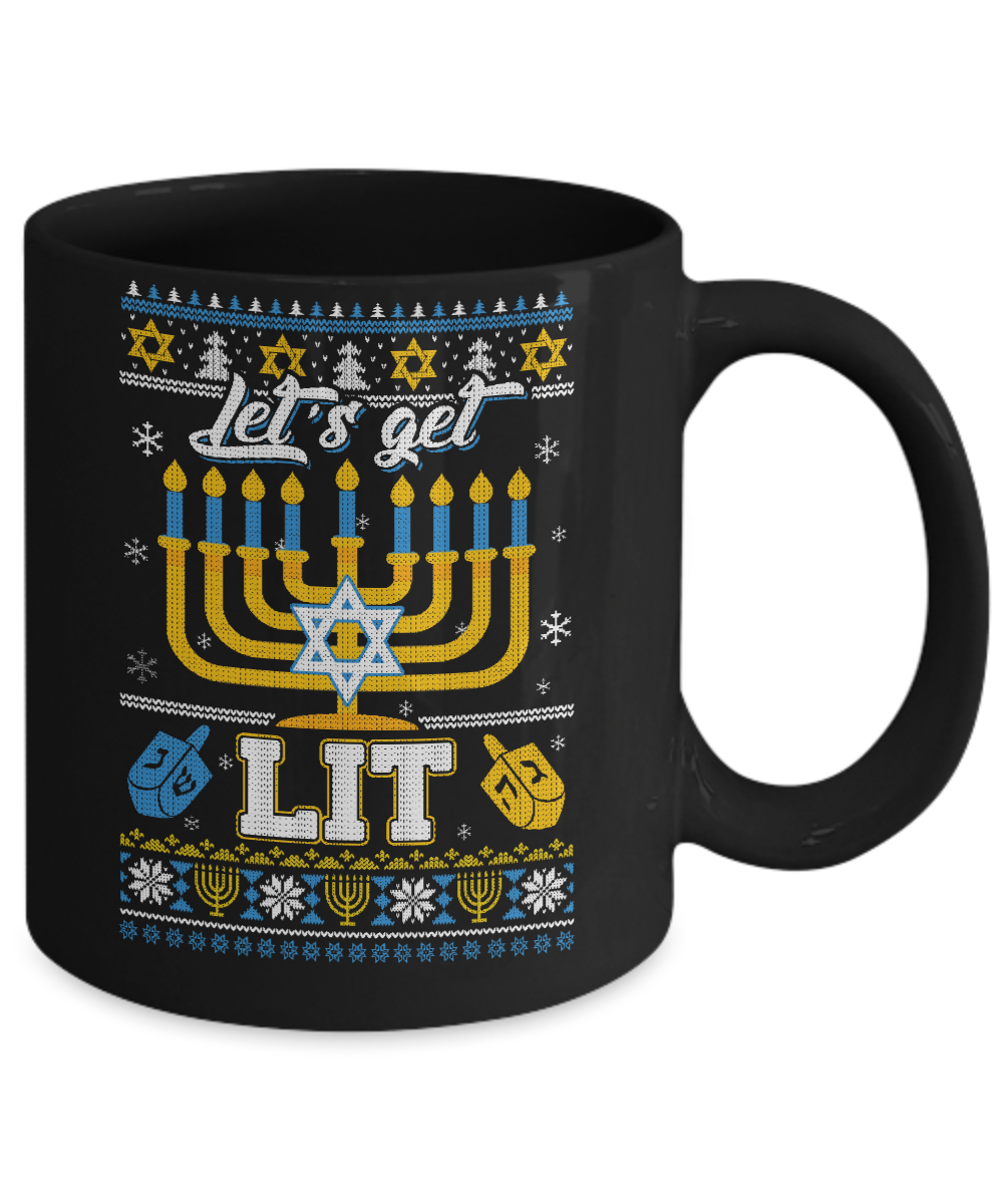 Funny Happy Hanukkah Chanukah Let's Get Lit Ugly Sweater Mug Coffee Mug | Teecentury.com