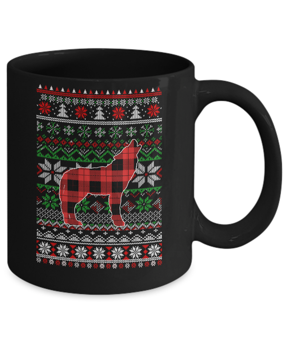 Wolve Red Plaid Ugly Christmas Sweater Funny Gifts Mug Coffee Mug | Teecentury.com
