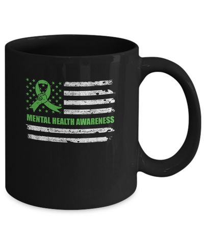Green Ribbon Mental Health Awareness US Flag Mug Coffee Mug | Teecentury.com