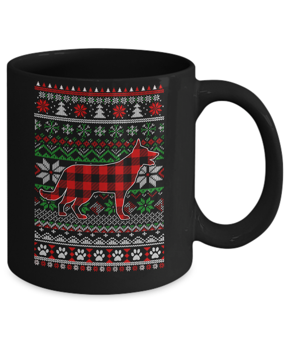 German Shepherd Red Plaid Ugly Christmas Sweater Gifts Mug Coffee Mug | Teecentury.com