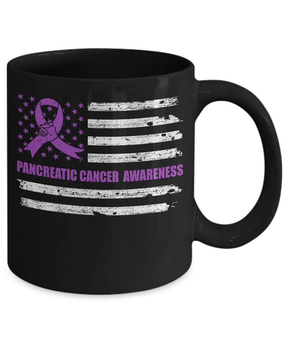 Purple Ribbon Pancreatic Cancer Awareness US Flag Mug Coffee Mug | Teecentury.com