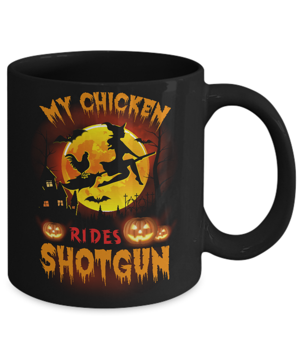 My Chicken Rides Shotgun Halloween Chicken Mug Coffee Mug | Teecentury.com