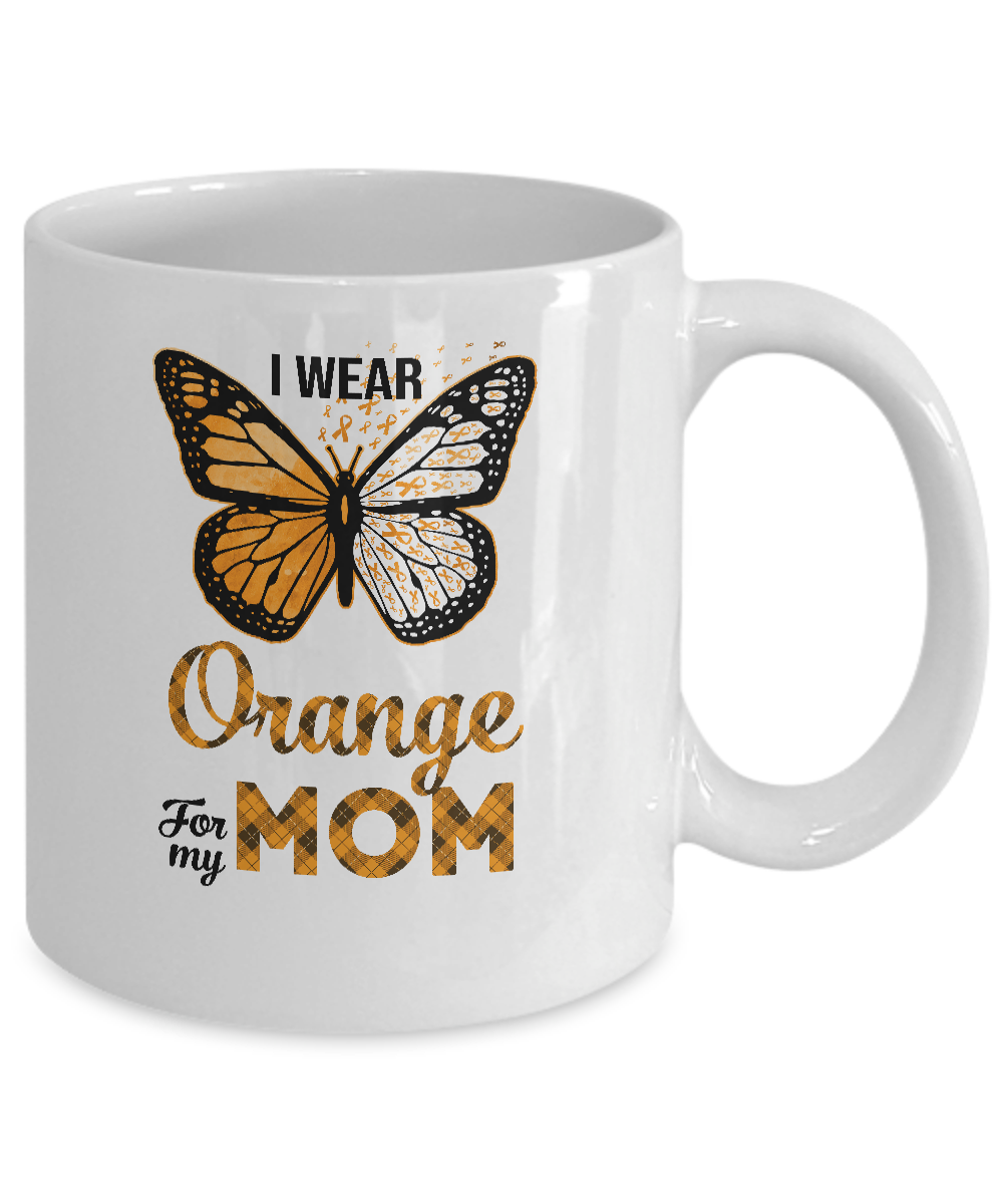 I Wear Orange For My Mom Butterfly Leukemia MS Awareness Mug Coffee Mug | Teecentury.com