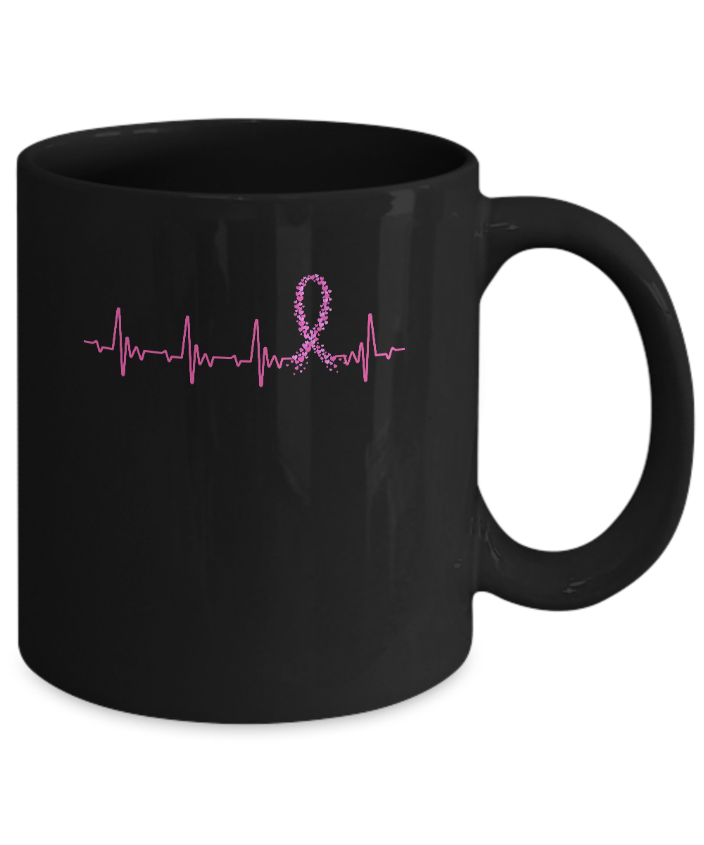Breast Cancer Awareness Pink Ribbon Heartbeat Mug Coffee Mug | Teecentury.com