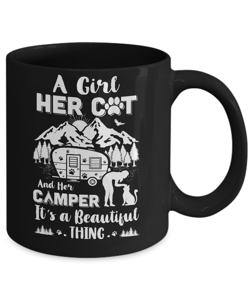A Girl Her Cat And Her Camper It's A Beautiful Thing Camping Mug Coffee Mug | Teecentury.com