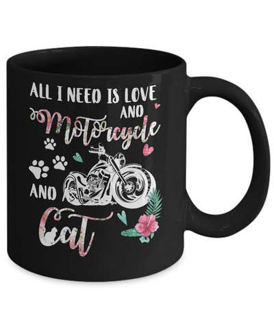 All I Need Is Love And A Motorcycle And A Cat Mug Coffee Mug | Teecentury.com