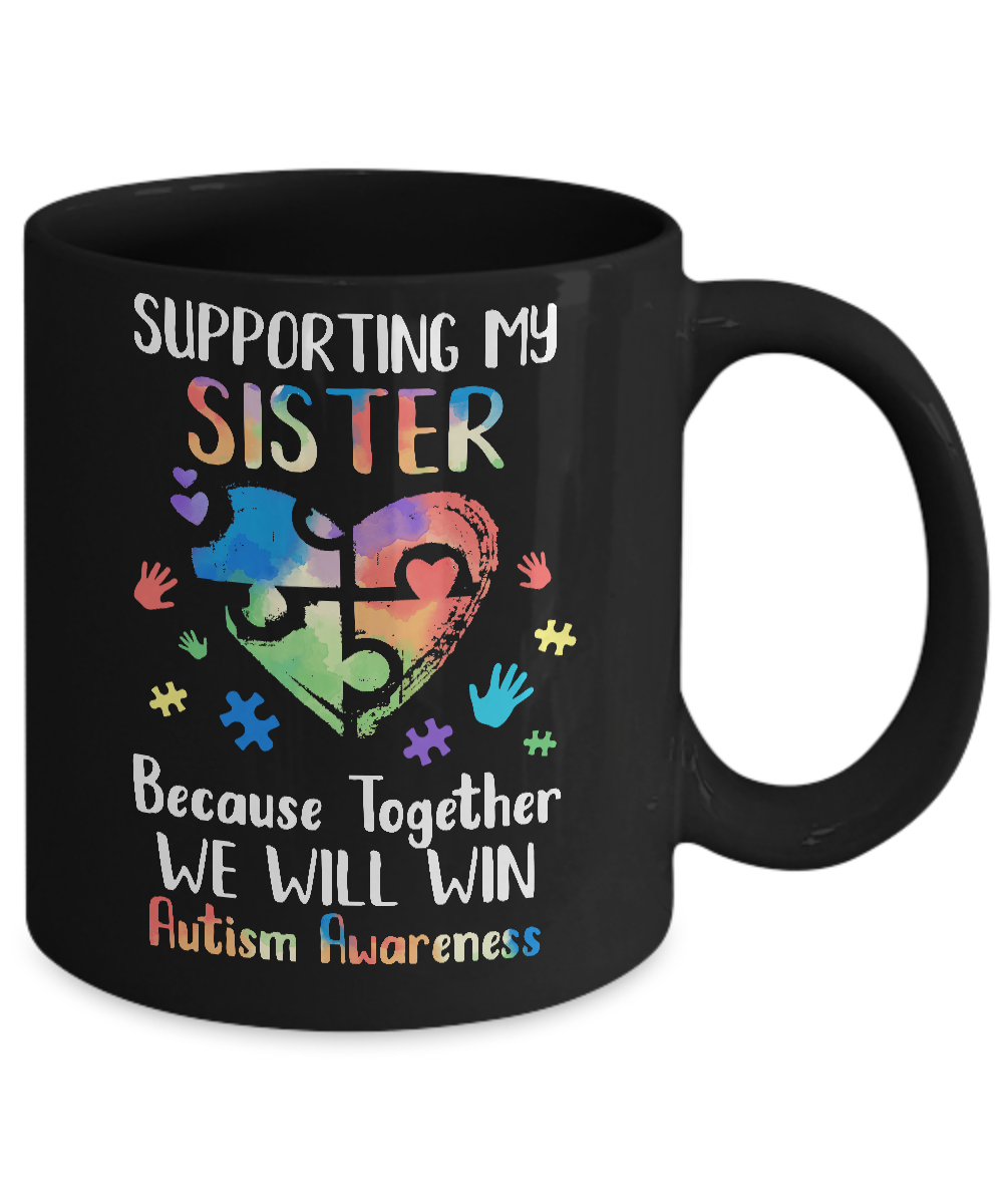 Supporting My Sister Puzzle Autism Awareness Month Mug Coffee Mug | Teecentury.com