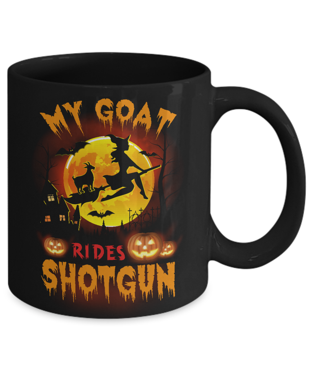 My Goat Rides Shotgun Halloween Goat Mug Coffee Mug | Teecentury.com